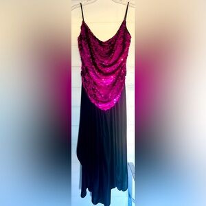 New Leaf Black & Hot Pink sequins sleeveless midi maxi formal dress